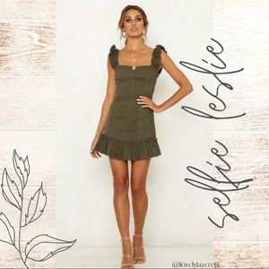 NWT Selfie Leslie Olive Ruffle Hem Dress